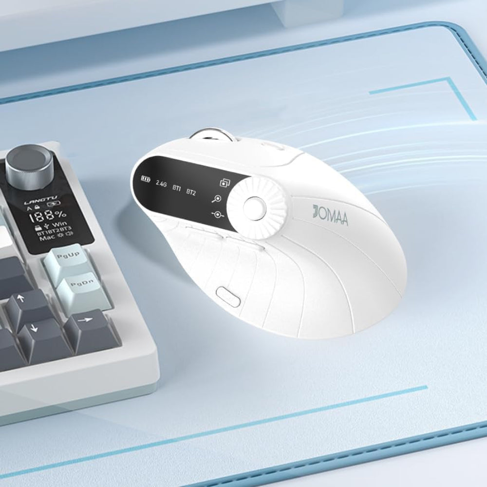 Wireless 2.4G & Dual Bluetooth Three-Channel Ergonomic Vertical Mouse Adjustable DPI, Multi-Function Turntable for PC, Laptop, Macbook, Rechargeable (White)