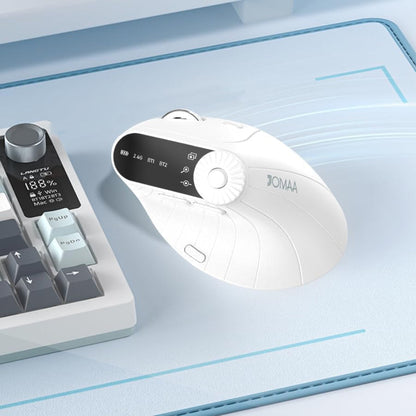 Wireless 2.4G & Dual Bluetooth Three-Channel Ergonomic Vertical Mouse Adjustable DPI, Multi-Function Turntable for PC, Laptop, Macbook, Rechargeable (White)